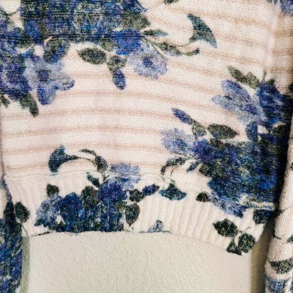 Free People Bed of Roses Sweater Womens XS Floral Stripe Crop Retro Boho Western - Picture 5 of 10